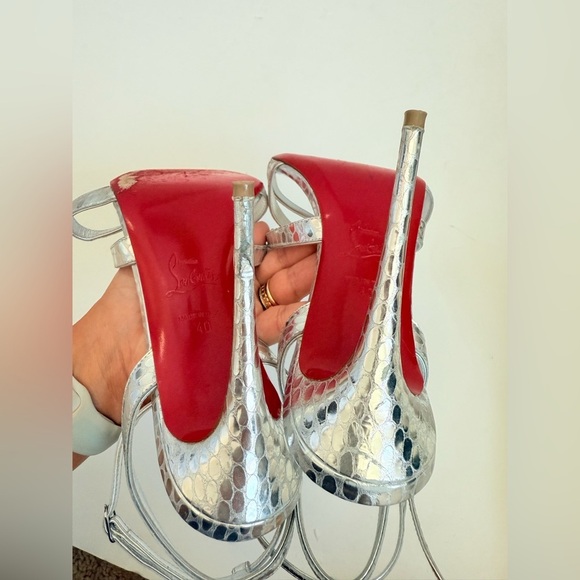Christian Louboutin Metallic Silver Leather croc Tangueva 100 mm sandals EU 40 - Picture 13 of 14